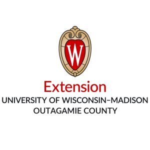 A red and gold shield with a w in the middle. The words: Extension University of Wisconsin-Madison Outagamie County