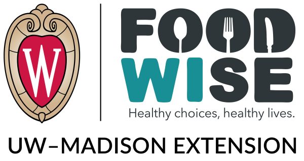 A UW-Madison Shield is next to the words "Food Wise; Healthy choices, healthy lives." and UW-Madison Extension appears beneath both.