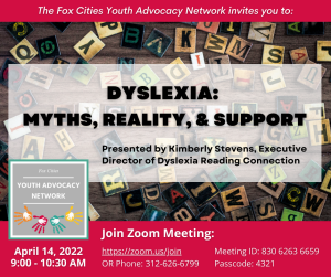 Letter tiles and the info for Youth Advocacy Network