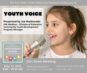Girl singing and info about Youth Advocacy Network